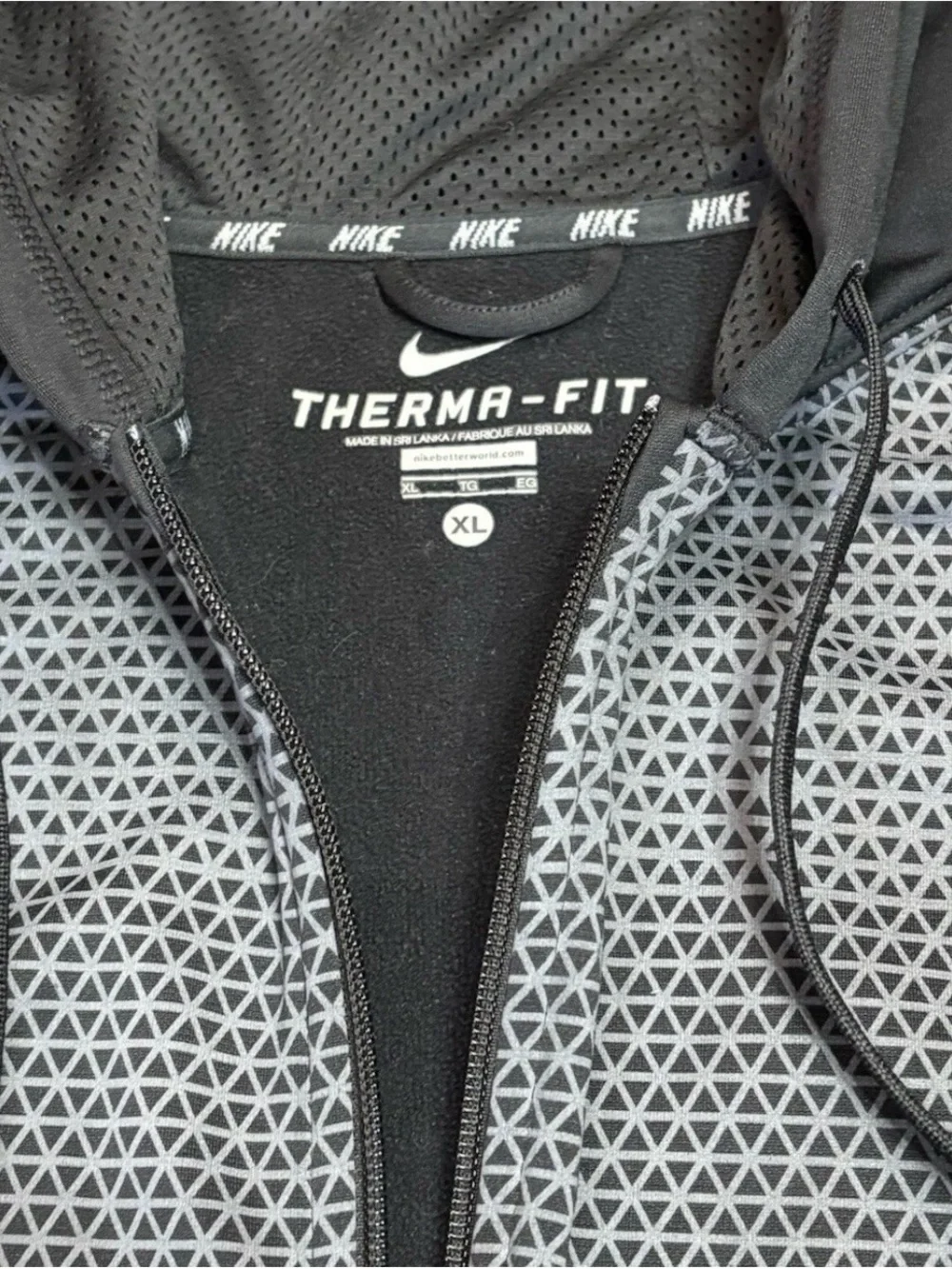 Nike Therma-FIT Full Zip Hooded Fleece by Hoodie Black Gray Geometric Men’s XL🔥